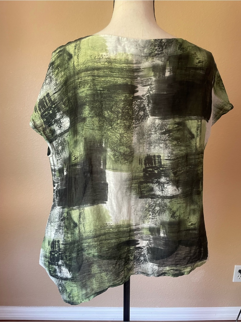 Bryn Walker 80% linen 20% silk semi sheer lagenlook abstract art to wear top M - Picture 5 of 13